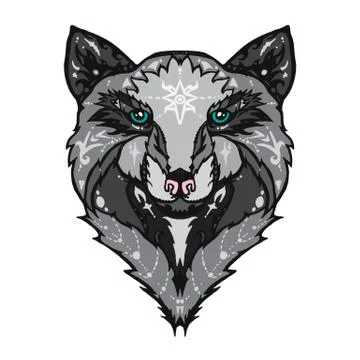 Wild wolf tattoo Stock Illustration