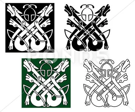 Wild wolves in celtic style Stock Illustration
