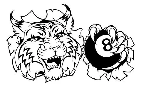 Wildcat Angry Pool 8 Ball Billiards Mascot Cartoon Stock Illustration