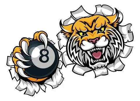 Wildcat Angry Pool 8 Ball Billiards Mascot Cartoon Stock Illustration