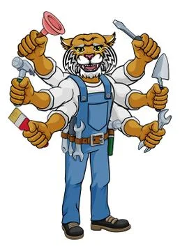 Wildcat Multitasking Handyman Holding Tools Stock Illustration