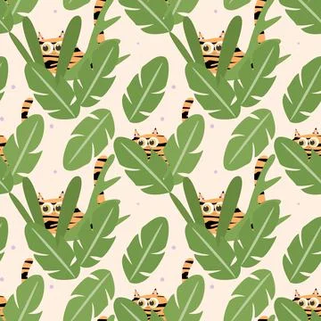 Wildcat pattern. The tiger hides in the tropical thickets Stockillustratie