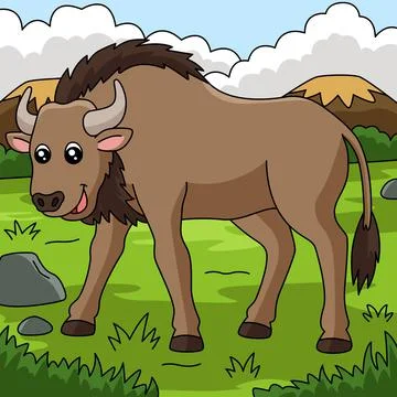 Wildebeest Cartoon Vector Colored Illustration Illustrazione stock