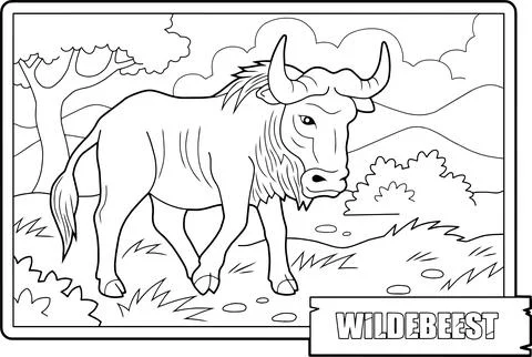Wildebeest, coloring page Stock Illustration