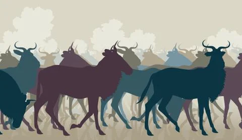 Wildebeest herd Stock-Illustration