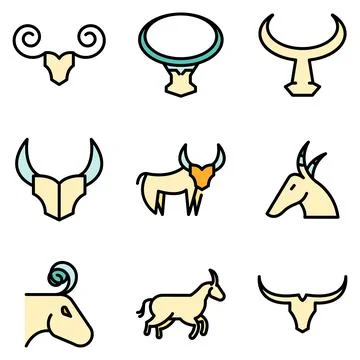 Wildebeest icons set vector flat Illustrazione stock