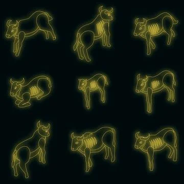 Wildebeest icons set vector neon Stock-Illustration
