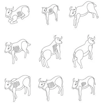 Wildebeest icons set vector outline Illustrazione stock