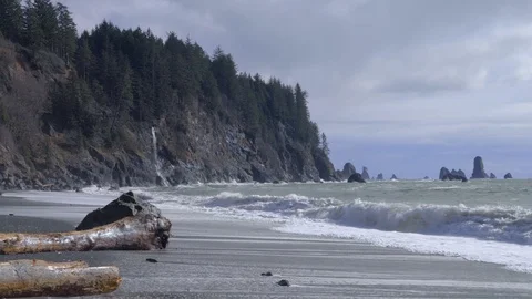 Wilderness coast with waterfall Stock Footage 87432173