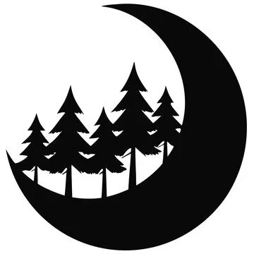 Wilderness forest silhouette inside crescent moon shape for organic environ.. Stock Illustration