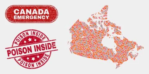 Wildfire and Emergency Collage of Canada Map and Distress Poison Inside Seal Stockillustratie