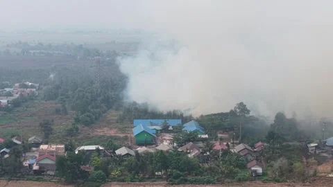 Wildfire Burning Dangerous Close to Residential Area and Primary School Stock Footage 346194738