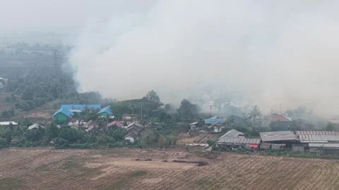 Wildfire Burning Dangerous Close to Residential Area and Primary School Stockbeeldmateriaal 346194741