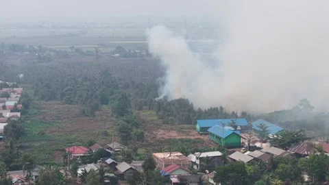 Wildfire Burning Dangerous Close to Residential Area and Primary School Stock Footage 346194763
