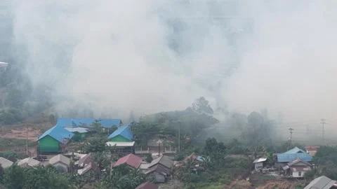 Wildfire Burning Dangerous Close to Residential Area and Primary School Stock Footage 346194800