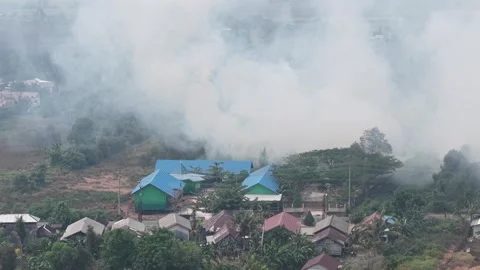 Wildfire Burning Dangerous Close to Residential Area and Primary School Stock Footage 346194802