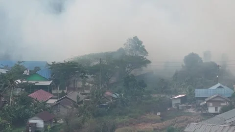 Wildfire Burning Dangerous Close to Residential Area and Primary School Stock Footage 346194837