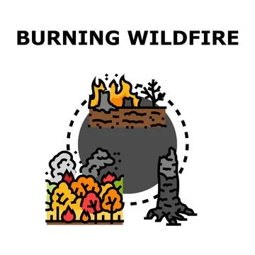 Wildfire burning forest and destroying natural habitat concept Stock Illustration