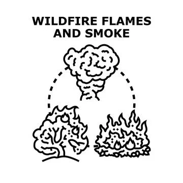 Wildfire burning forest and generating smoke cloud イラスト素材