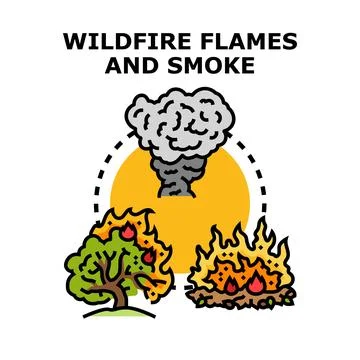 Wildfire burning forest and generating smoke cloud イラスト素材