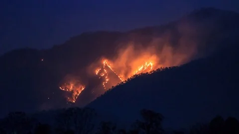 Wildfire Burning On Mountain 4K Time Lapse Stock Footage 73362324