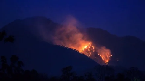 Wildfire Burning On Mountain 4K Time Lapse (zoom in) Stock Footage 73362371