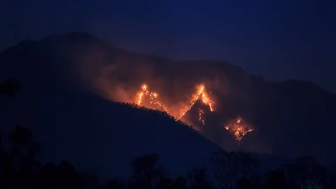 Wildfire Burning On Mountain 4K Time Lapse Stock Footage 73362375