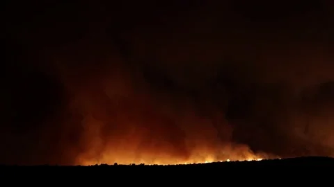 Wildfire Burning on Ridge Line at Night in Reno, Nevada - 10 Video stock 134682902