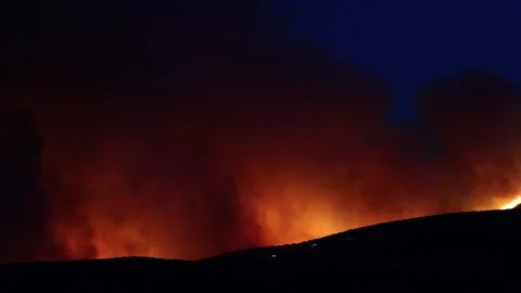 Wildfire Burning on Ridge Line at Night in Reno, Nevada - 9 Stock Footage 134683041