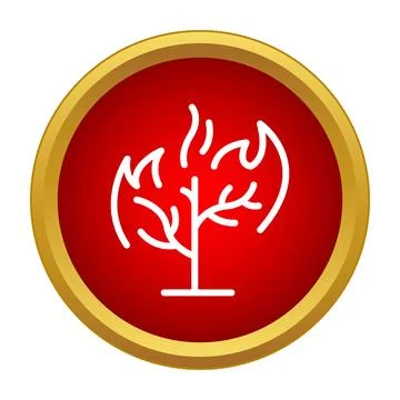 Wildfire burning tree icon on red button Stock Illustration
