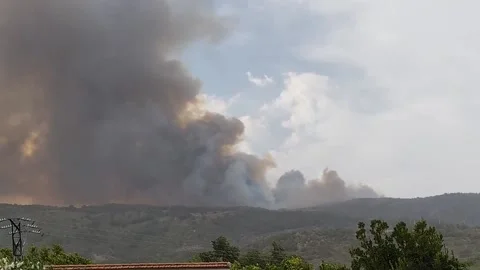 Wildfire in Cáceres (Spain) forces the evacuation of more than 250 people, Valle Stock Footage 314772428