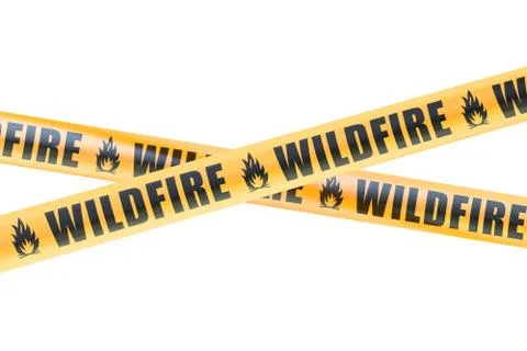 Wildfire Caution Barrier Tapes, 3D rendering Stock Illustration
