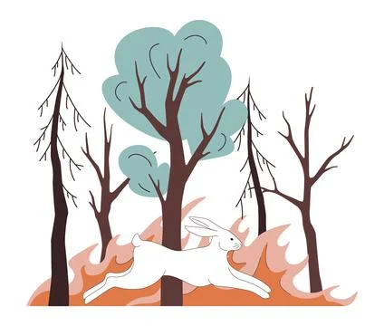 Wildfire. CO2 emission affect on earth. Burning forest trees, dangerous Stock Illustration