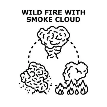 Wildfire danger concept with smoke clouds and flames Stock Illustration