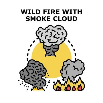Wildfire danger concept with smoke clouds and flames Stock Illustration