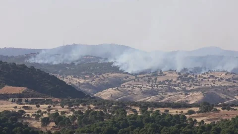 Wildfire declared at firing range of Cerro Muriano military base, Córdoba, ES -  Video stock 337572464