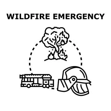 Wildfire emergency with fire engine and protective gear Stock Illustration