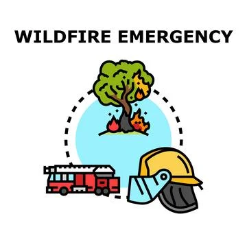 Wildfire emergency with fire engine and protective gear Stock Illustration