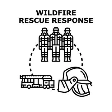 Wildfire emergency rescue response team concept Ilustración de archivo