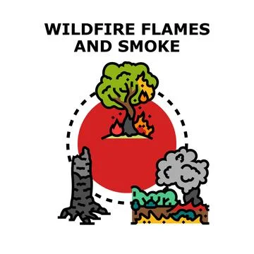 Wildfire flames and smoke destroying natural environment Stock Illustration