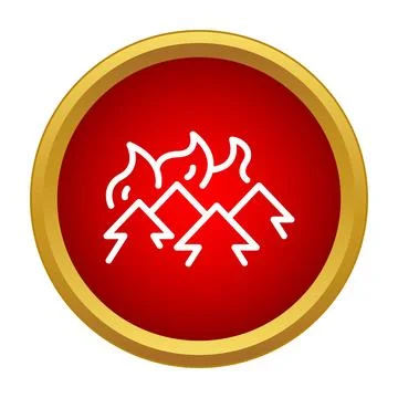 Wildfire forest fire caution warning icon showing trees burning Stock Illustration