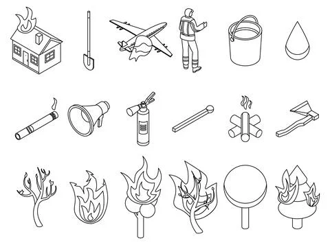 Wildfire icons set vector outine Stockillustratie