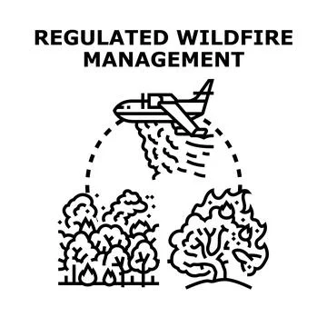 Wildfire management icon with extinguishing plane and burning forest Stock Illustration