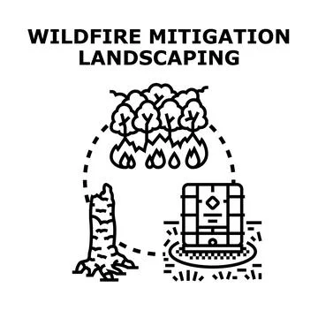 Wildfire mitigation landscaping concept protecting forest areas Stock Illustration