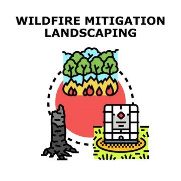 Wildfire mitigation landscaping concept protecting forest areas Stock Illustration