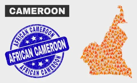 Wildfire Mosaic Cameroon Map and Scratched African Cameroon Watermark イラスト素材