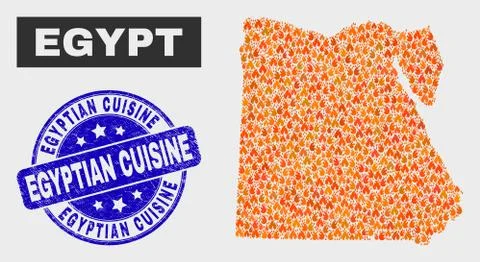 Wildfire Mosaic Egypt Map and Grunge Egyptian Cuisine Stamp Seal 스톡 일러스트