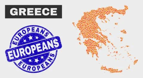 Wildfire Mosaic Greece Map and Scratched Europeans Watermark Illustrazione stock
