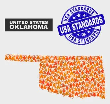 Wildfire Mosaic Oklahoma State Map and Distress USA Standards Stamp Seal Ilustración de archivo