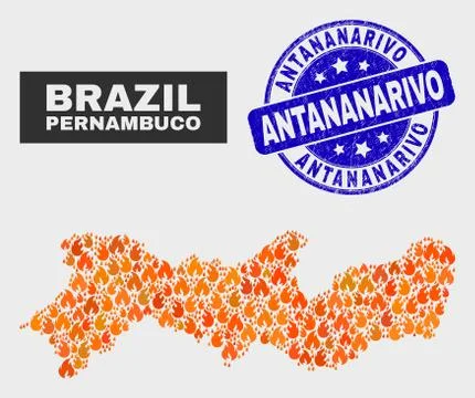 Wildfire Mosaic Pernambuco State Map and Distress Antananarivo Watermark Stockillustratie